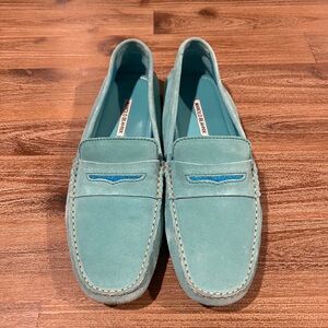 Manolo Blahnik Women’s Suede Teal Loafers size 42